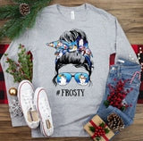 Frosty Snowman Messy Bun Long Sleeve PVD55